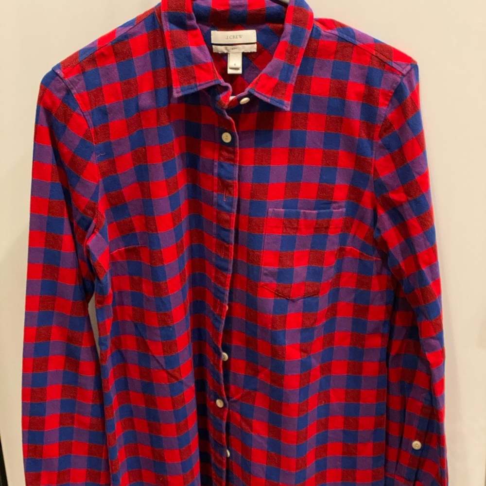 J Crew Poppy Plaid Boy fit button down shirt sz 6
